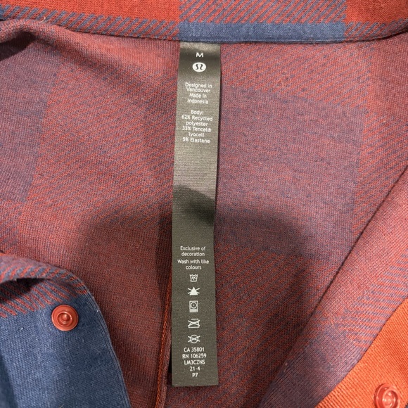 Lululemon Men’s Button-Up Overshirt Check Plaid Rockwood Atmospheric - Picture 6 of 7